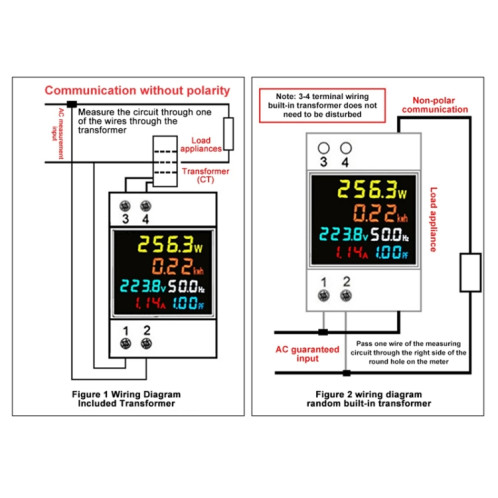SINOTIMER SDM009 Compteur multifonctionnel sur rail Din monophasé, tension, courant, fréquence, facteur de puissance, électricité, modèle : AC250-450V externe SS0004818-09